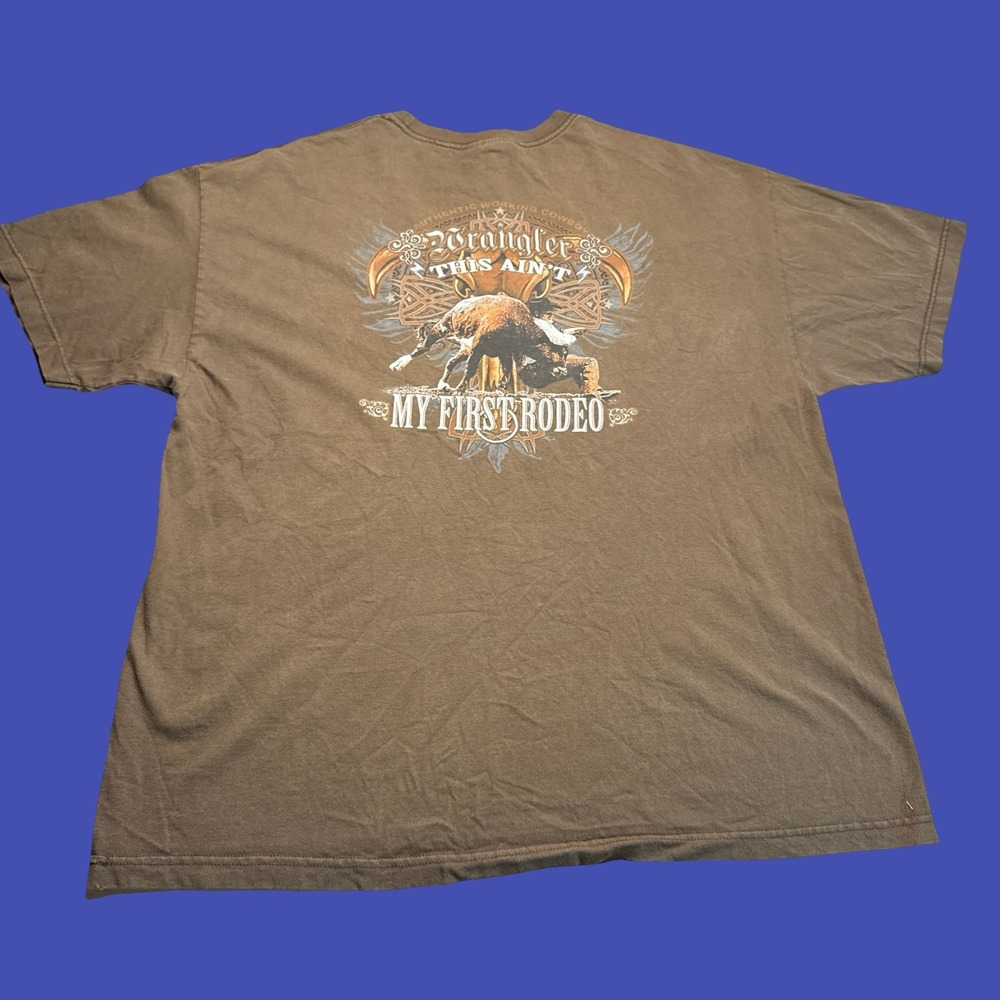 Y2K Wrangler Rodeo T Shirt 2XL Mens Brown Bull Riding Cowboy Western Graphic